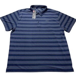 Under Armour Polo Shirt Mens 3XL Blue Stripe HeatGear Golf Performance NEW NWT